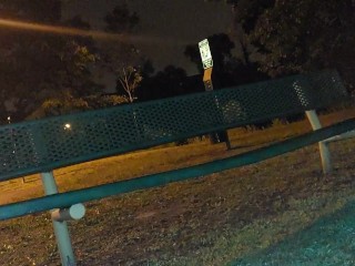 Rubbing my cock on a public bench while pissing on myself