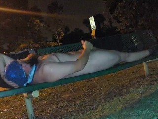 Rubbing my cock on a public bench while pissing on myself