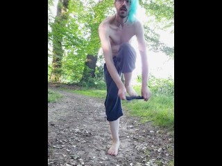 Getting naked and change my cloth on a hiking trail