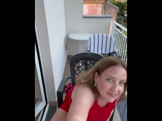 Dripping wet orgasm with lovense and clit vibrator on hotel balcony