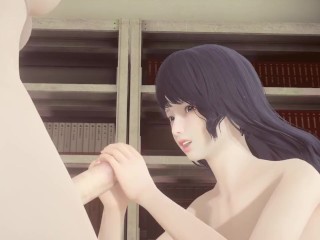 Hentai Uncensored - Futanari cum in Shoko's face in library