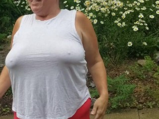 Tarablee Hotz- Naked and Unafraid Part 3-  In the rain on a hot day. Wet t-shirt and big wet tits