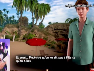 (Part 74) Comfort on the beach! He cums on her little pussy ( porn game lets play FRENCH ) Treasure