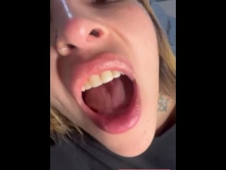 Your giantess Ashley eats gummies and shows you her tongue and throat