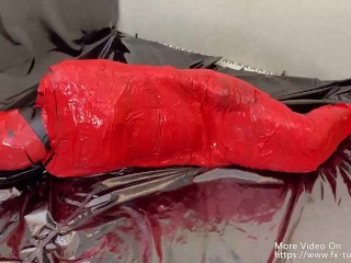 3 layer zentai and tape mummification play