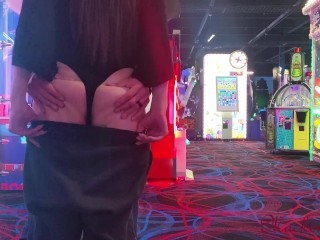 Wife Flashes Tits and Husband Plays with Her Pussy at the Arcade