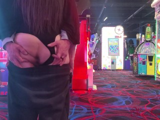 Wife Flashes Tits and Husband Plays with Her Pussy at the Arcade