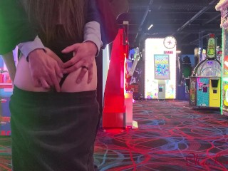 Wife Flashes Tits and Husband Plays with Her Pussy at the Arcade