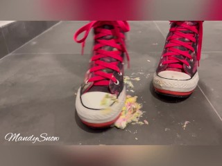 Marshmallows stuck under converse, sexy stomping and crushing wedge converse - MandySnow Free Clip