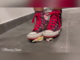 Marshmallows stuck under converse, sexy stomping and crushing wedge converse - MandySnow Free Clip