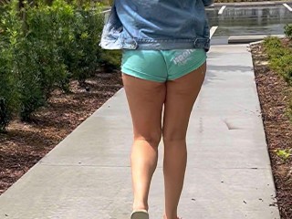 Finally caught this hot slut in my apartment building walking in hooters shorts