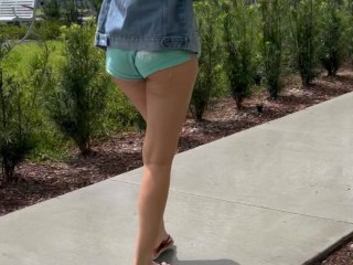 Finally caught this hot slut in my apartment building walking in hooters shorts