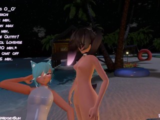 Trans Bikini Goth Bun Get's Teased With Her Toy While Streaming In VR