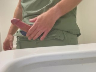 RN gets turned on at work and needs to touch his cock in the hospital staff washroom