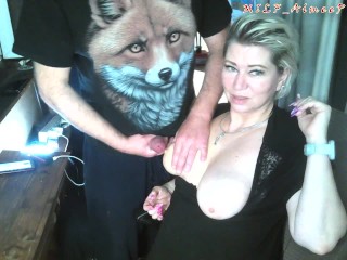 The old Fox squeezes the tits of his eternally young bitch, and she sucks his cock!