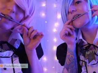 SFW ASMR - Rem and Ram Tease Your Ears - PASTEL ROSIE Wet Nibbling Mouth Sounds - Cosplay Roleplay