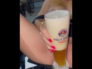 lick pussy show you how to drink a german wheat beer with girl's sexy pussy rub clit ice cold glas