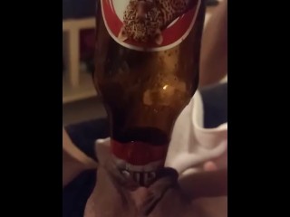 fucking cunt with a bottle and put the cold beer inside a girl's sexy pussy rub the clit big tits