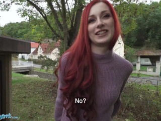 Public Agent Redhead Brit Shows Off Her Pierced Tits Before Basement Fuck Creampie