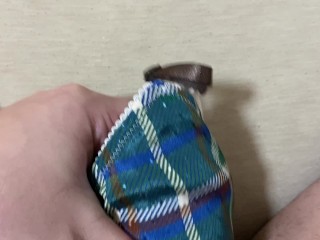 大学生の緑チェック柄ノンワイヤーブラジャーに大量ぶっかけ