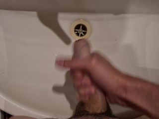 Quick morning masturbation before going to work with cum to the sink close up | 4K