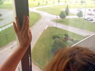 Real cheating nympho wife fucks in hotel window and swallows cum of tinder hookup