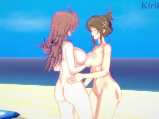 Sagiri Sakurai and Chitose Kisaragi engage in intense lesbian play - Super Robot Wars T & V Hentai