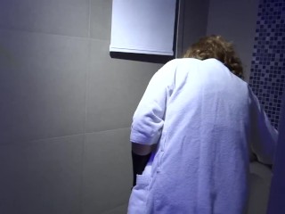 Pissing in the motel after being fucked from the front and from behind