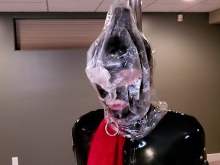 Latex Cocoon - Tiny Latex Bondage Slut is Made to Cum on a Wand While Enjoying Some Breath Control