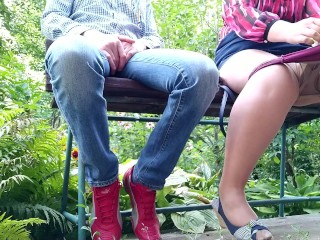 Gorgeous mom shows her step son how to change a pad in a public place