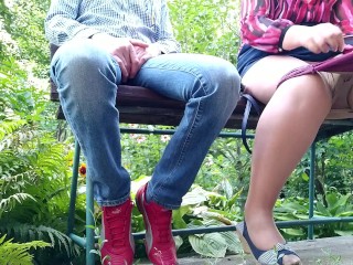 Gorgeous mom shows her step son how to change a pad in a public place