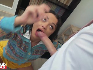 FAKEhub - Quick cum in panties in the college study room leads to petite girl getting dripped on