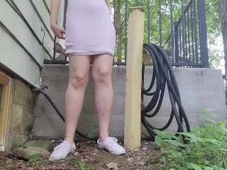 Pissing Outside; flaunting my cute pussy