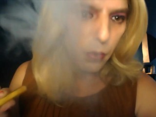 Trans Girl TS in hot LIPSTICK smokes and BLOWS CLOUDS!