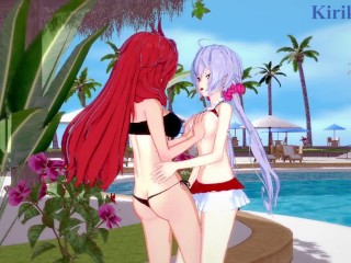 Kanade Amō and Chris Yukine engage in intense lesbian play in the pool. - Symphogear Hentai