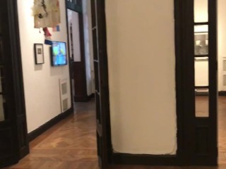 Playing with a vibrator in an art Gallery