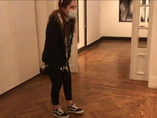 Playing with a vibrator in an art Gallery