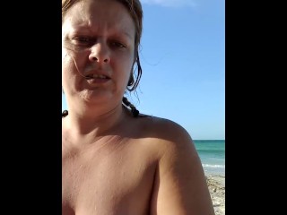 Topless masturbation on a public beach trying not to get caught public nudity OF:@Strawberry926 