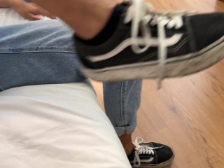 STUDENT Strokes Cock with her DIRTY Sock until CUMSHOT😈- (sockjob/handjob)