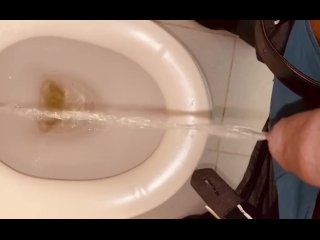 Uncut hot dick clear pissing in public restroom on commode seat allover watch me @Burdi69