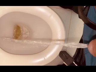 Uncut hot dick clear pissing in public restroom on commode seat allover watch me @Burdi69