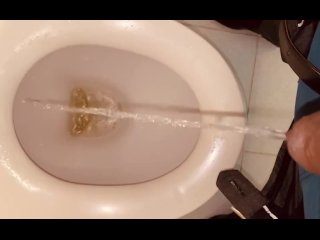 Uncut hot dick clear pissing in public restroom on commode seat allover watch me @Burdi69