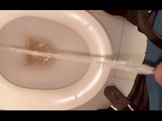 Uncut hot dick clear pissing in public restroom on commode seat allover watch me @Burdi69