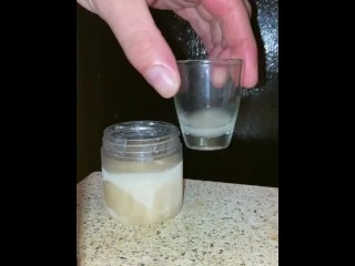 Pouring a fresh load of my cum into my frozen cum jar