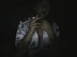 Smoking a menthol cigarette in the dark and rubbing my tits