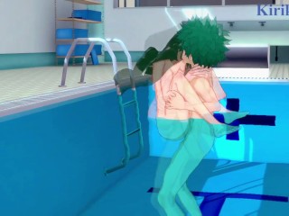 Tsuyu Asui and Izuku Midoriya have intense sex in the pool. - My Hero Academia Hentai