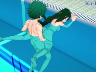 Tsuyu Asui and Izuku Midoriya have intense sex in the pool. - My Hero Academia Hentai