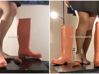 Amateur Rough Bootjob in Pink Hunter Boots 2 with Post Orgasm Torture