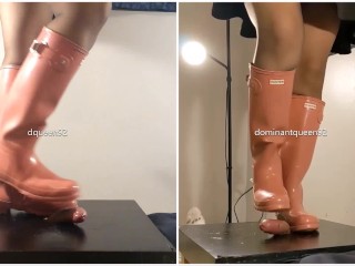 Amateur Rough Bootjob in Pink Hunter Boots 2 with Post Orgasm Torture