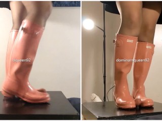 Amateur Rough Bootjob in Pink Hunter Boots 2 with Post Orgasm Torture